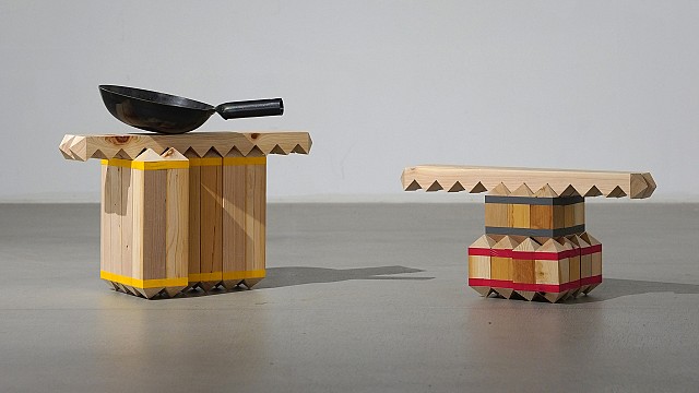 Deku by Takuto Ohta comprises wooden blocks stacked in different configurations