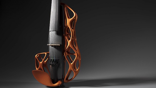 The delicate violin adopts a futuristic skeletal avatar for Karen Ultralight