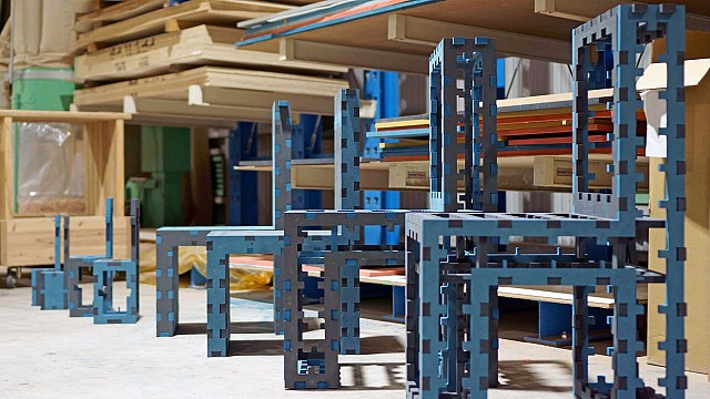 Japanese designer Yuji Tanabe creates chairs out of wooden jigsaw puzzle mats