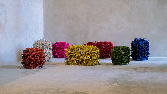 Fefostudio fuses gastronomy and weaving to create sculptural ottomans in wool felt