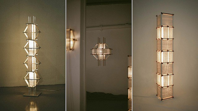 Freddy Tuppen wraps industrial geometric lamps with extended cotton strings