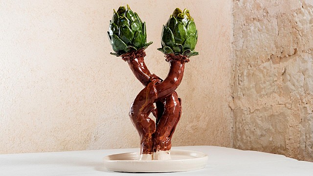 Artichoke Candleholder (2 Heades Brown, Green and White)