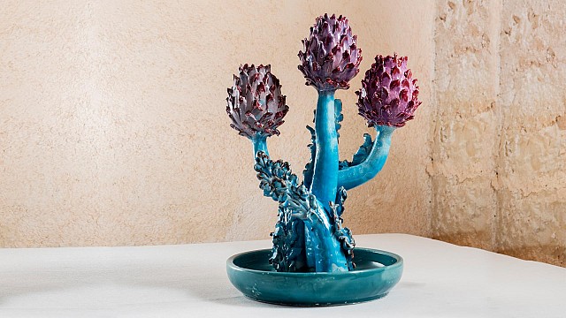 Artichoke Candleholder (3 Headead Violet and Light Blue)