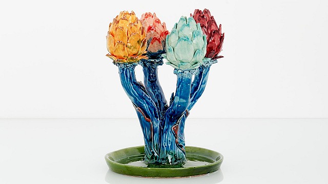 Artichoke Candleholder (4 Headead Yellow, Pink, Aquamarina, Red)