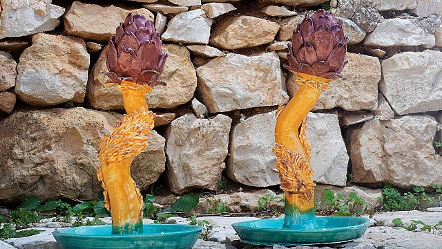 Artichoke Candleholder (Purple, Yellow and Green)