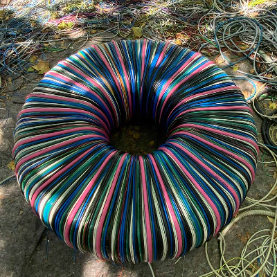 Nika Zupanc resurrects discarded truck tyres into a colourful cable bench