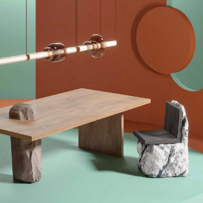 Bea Pernia&rsquo;s Atus Collection is an organic play in stone and wood