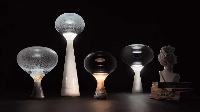 Enzo Bert experiments with onyx, Murano glass and light for Aurora collection
