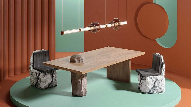 Bea Pernia&rsquo;s Atus Collection is an organic play in stone and wood