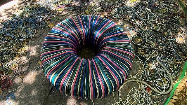 Nika Zupanc resurrects discarded truck tyres into a colourful cable bench
