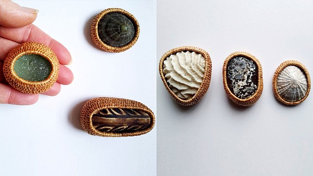 Jane Haselden&rsquo;s plant fibre baskets cocoon shells, stones and earthenware