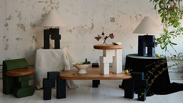 Ceramicist Danny Kaplan debuts the 'Brick Collection' with stacked ceramic and wood
