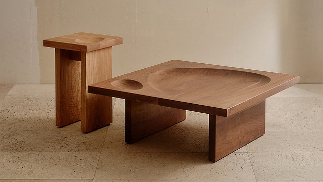 Tom Fereday&rsquo;s &lsquo;Mazer&rsquo; tables inject organic curves in brutalist forms