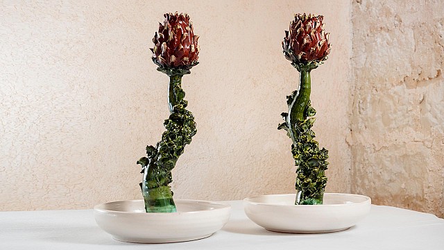 Artichoke Candleholder (Brown , Green and White)