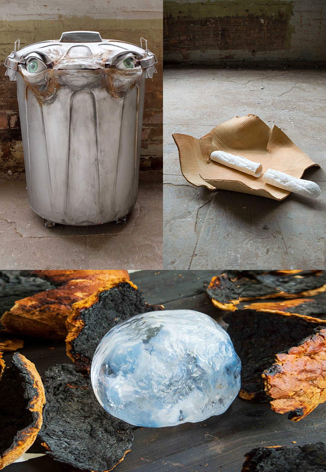 Bruno Baietto sculpts objects by blowing glass inside bread-loaf