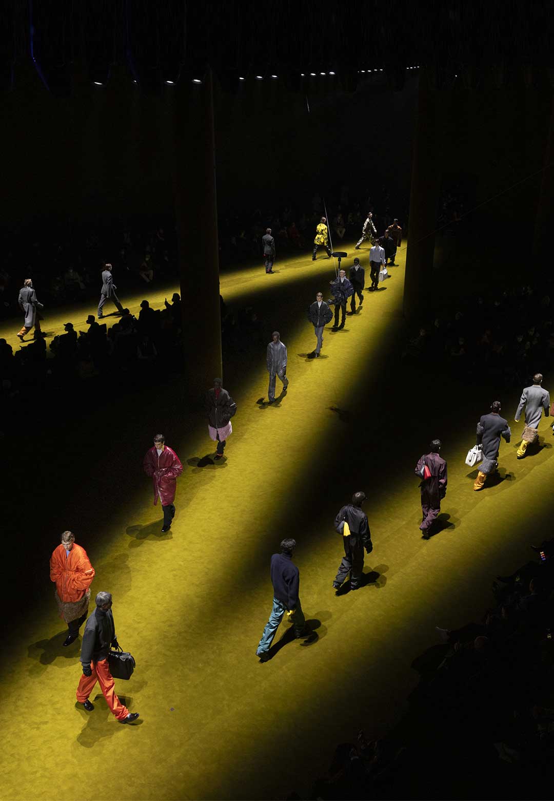 Prada’s Fall Winter 2022 Menswear collection ports viewers into a futuristic tunnel