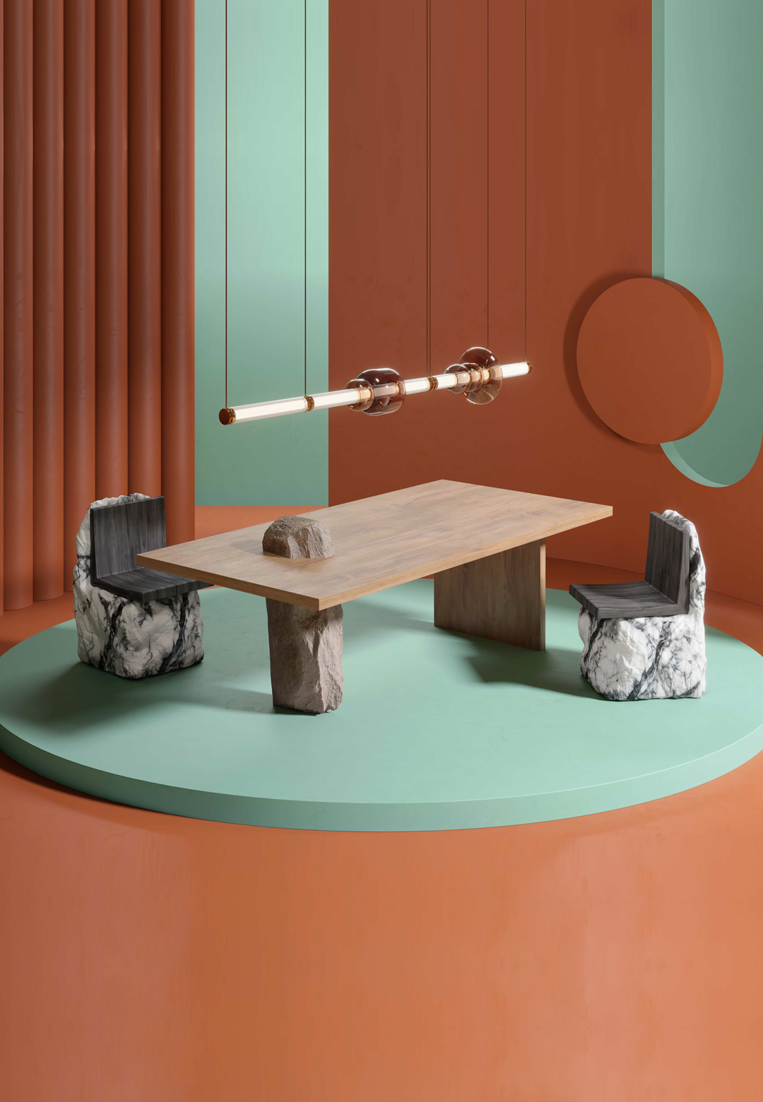 Bea Pernia’s Atus Collection is an organic play in stone and wood