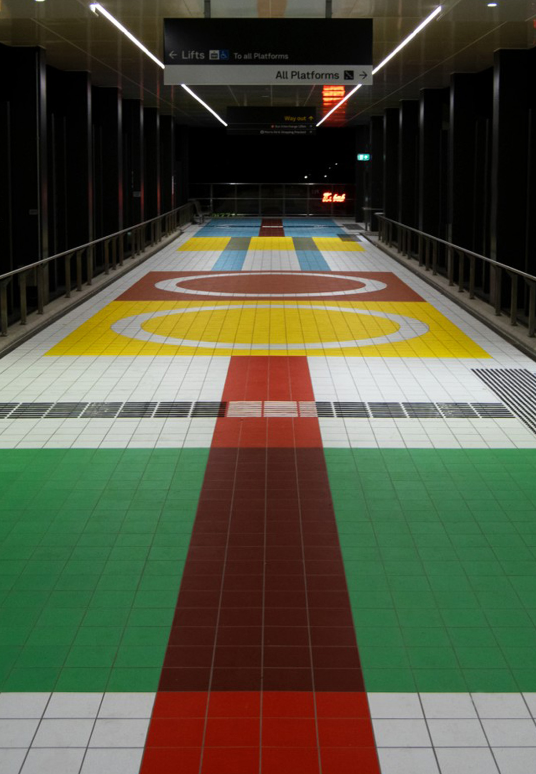 Colourful tiles inspired by 20th-century train tickets envelop Hoppers Crossing walkway