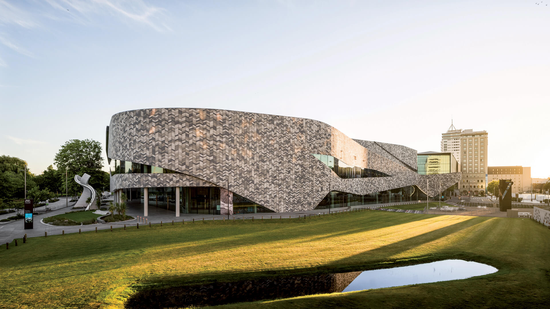 Te Pae Christchurch Convention and Exhibition Centre boasts a fluid tiled façade