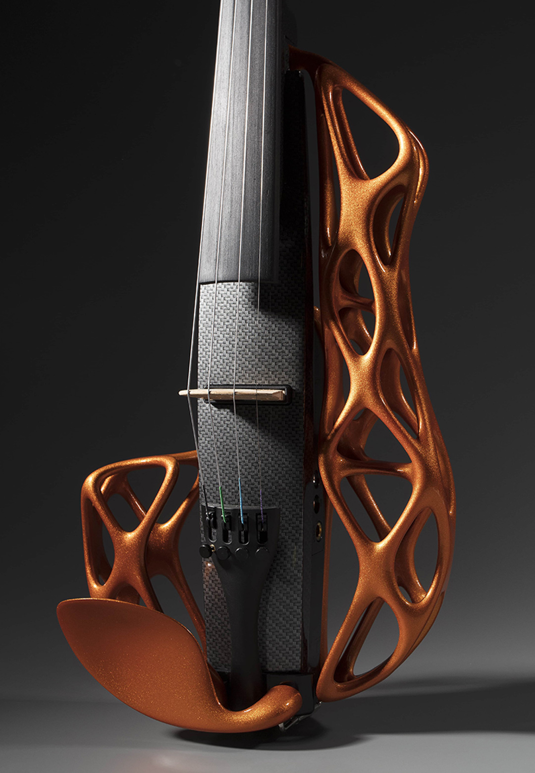 The delicate violin adopts a futuristic skeletal avatar for Karen Ultralight