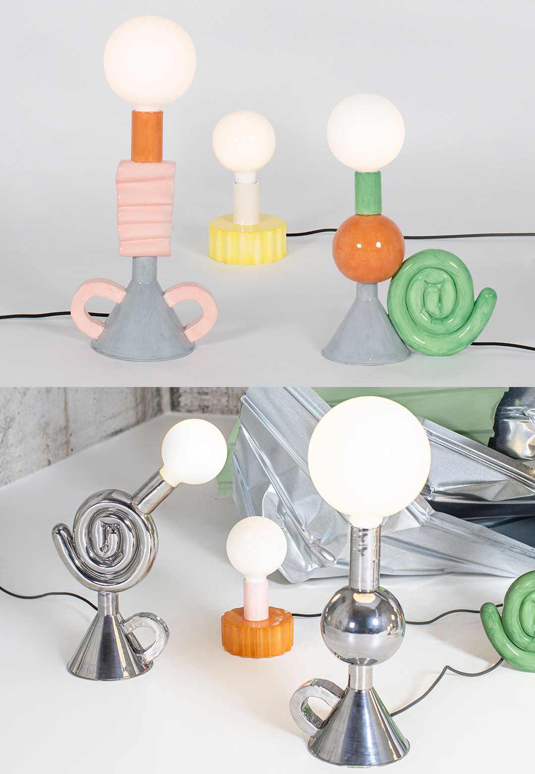 Natascha Madeiski salvages household objects to build ‘Flaming Stars’ lamps
