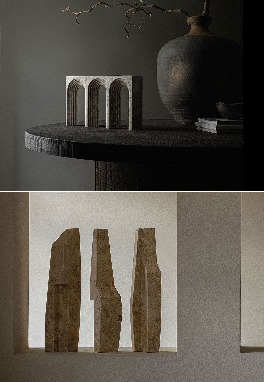 ‘Vaults & Totem’ by Norm Architects turns architecture into poetic stone sculptures
