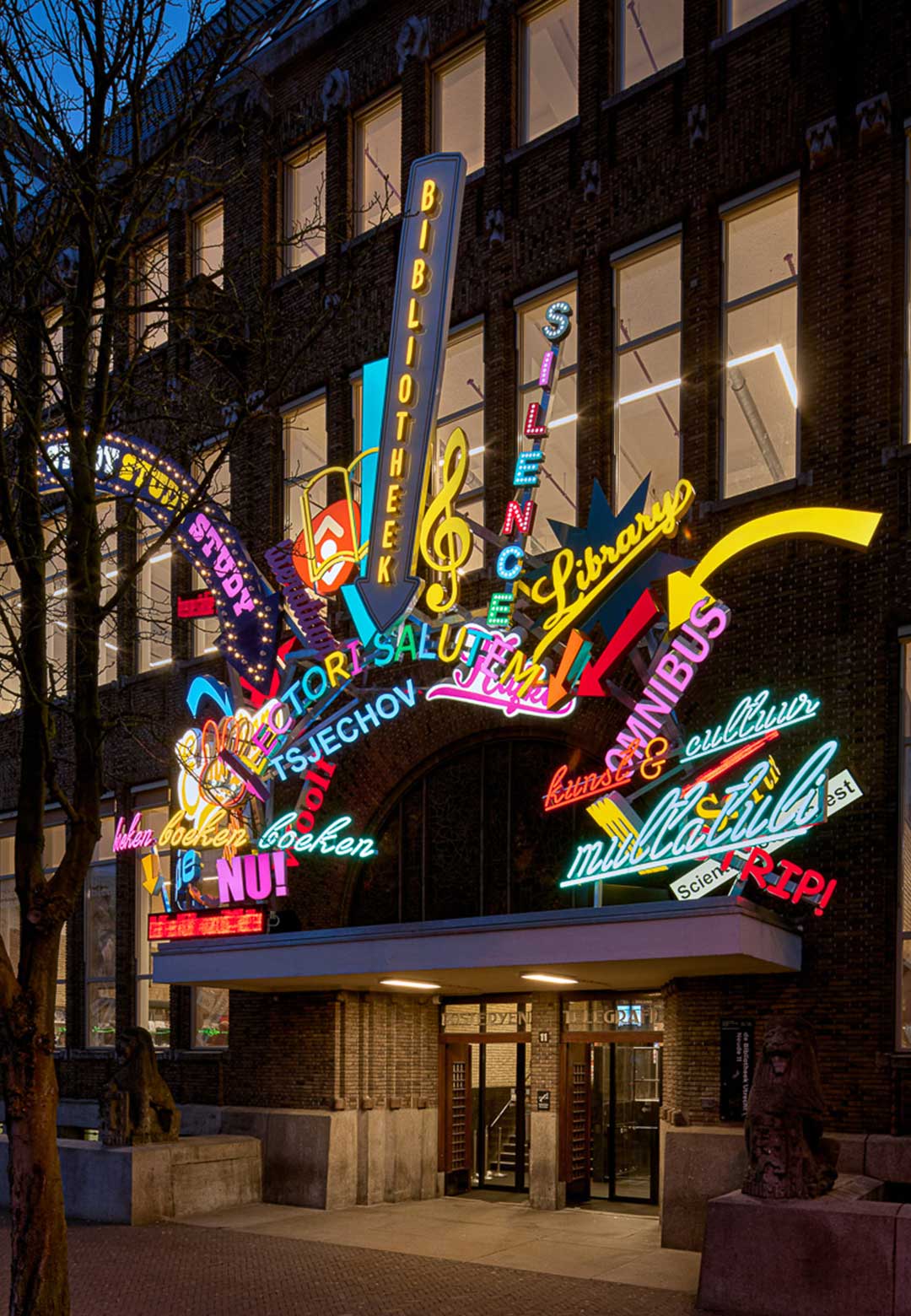 Maarten Baas electrifies Utrecht Public Library's entrance in bold 3D and LED texts