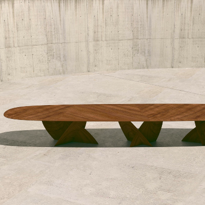 Gal Gaon crafts 'SIX' a series of wooden collide tables