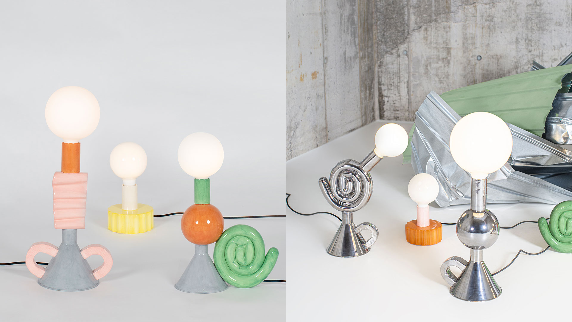Natascha Madeiski salvages household objects to build ‘Flaming Stars’ lamps