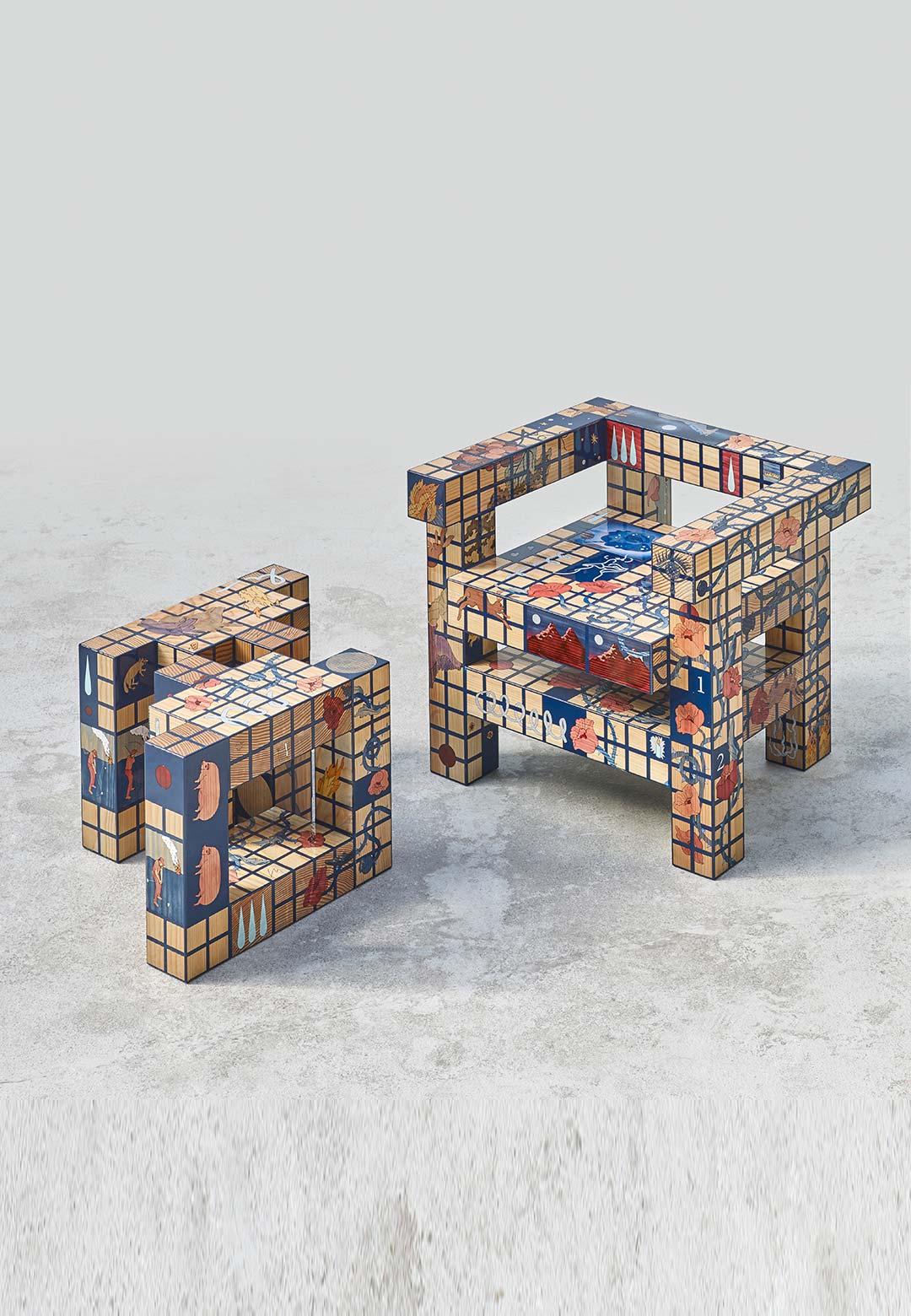 Laurids Gallée's 'Fever Dreams' furniture takes cues from marquetry and applied arts