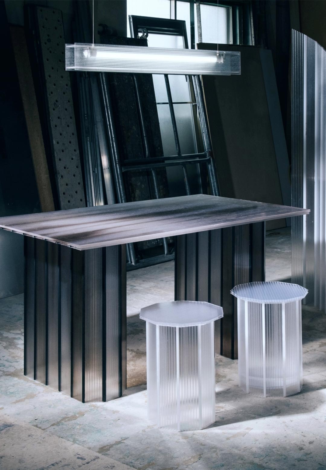 Furniture collection BORDER’s ice-like aesthetic upcycles hollow polycarbonate