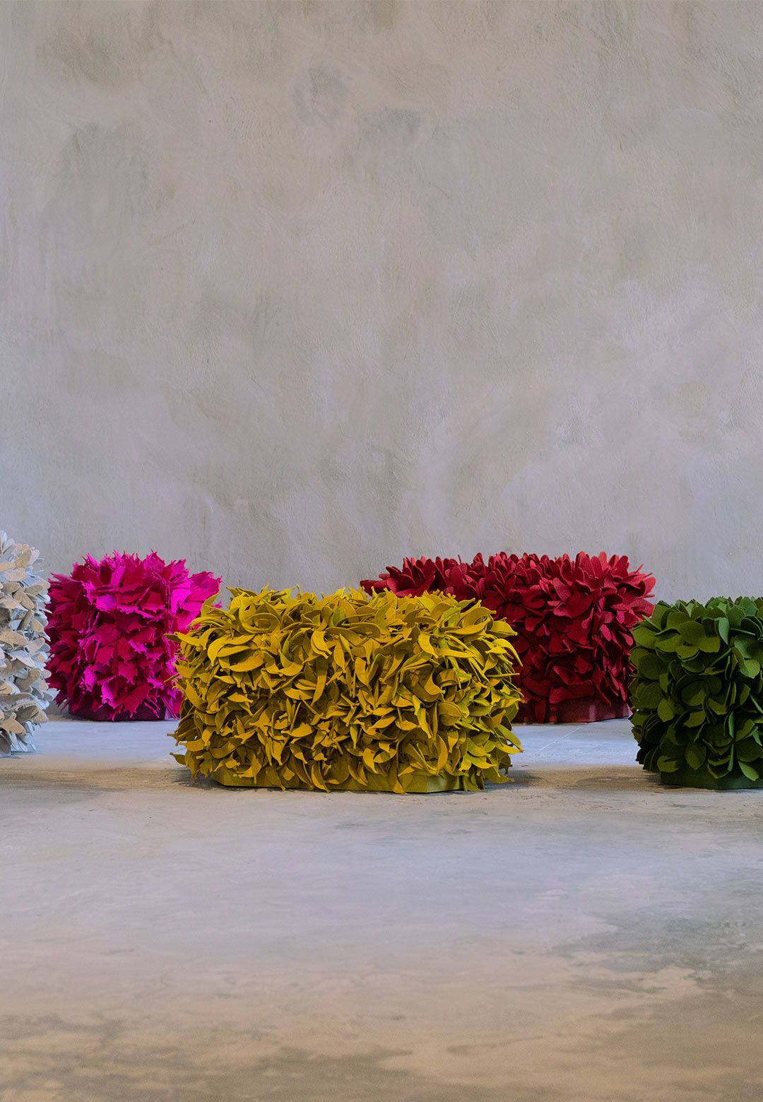 Fefostudio fuses gastronomy and weaving to create sculptural ottomans in wool felt