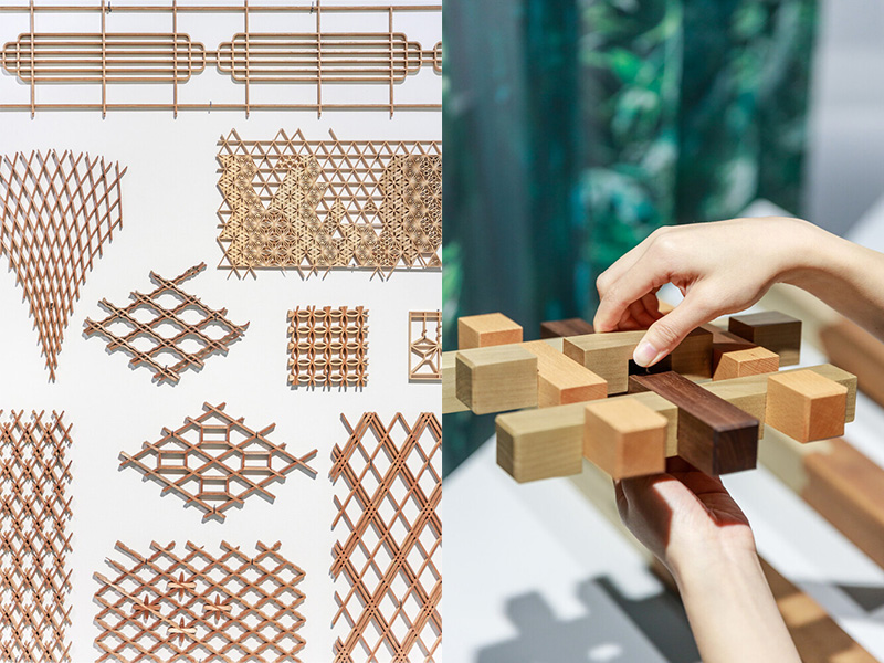 Artefacts in form of wooden latticeworks and joineries on display