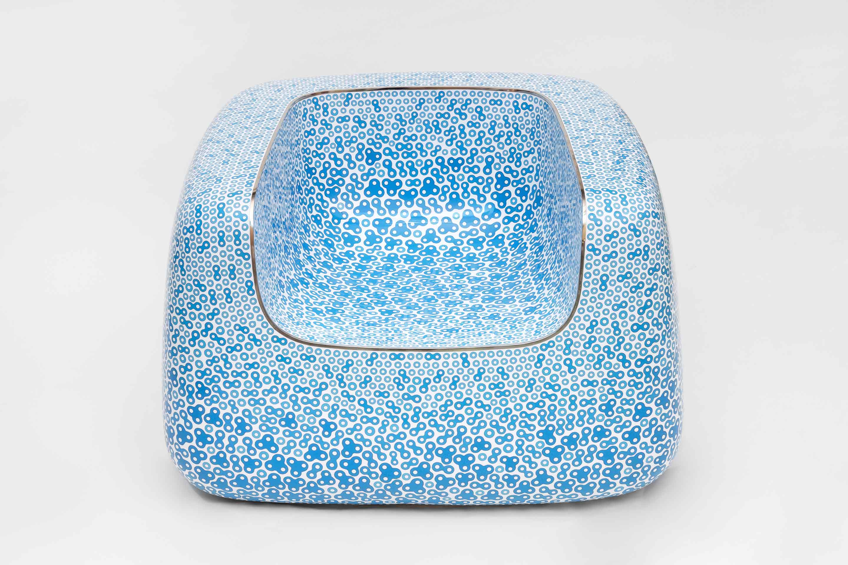 Cloisonné White and Blue Chair, 2022, Cloisonné enamel and copper