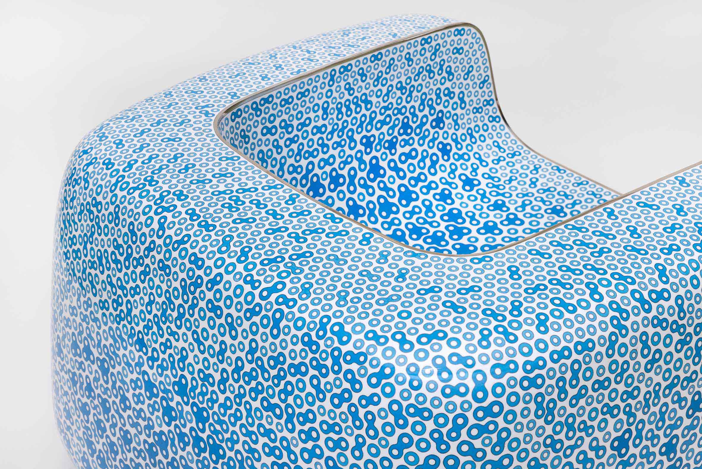Cloisonné White and Blue Chair, 2022, Cloisonné enamel and copper