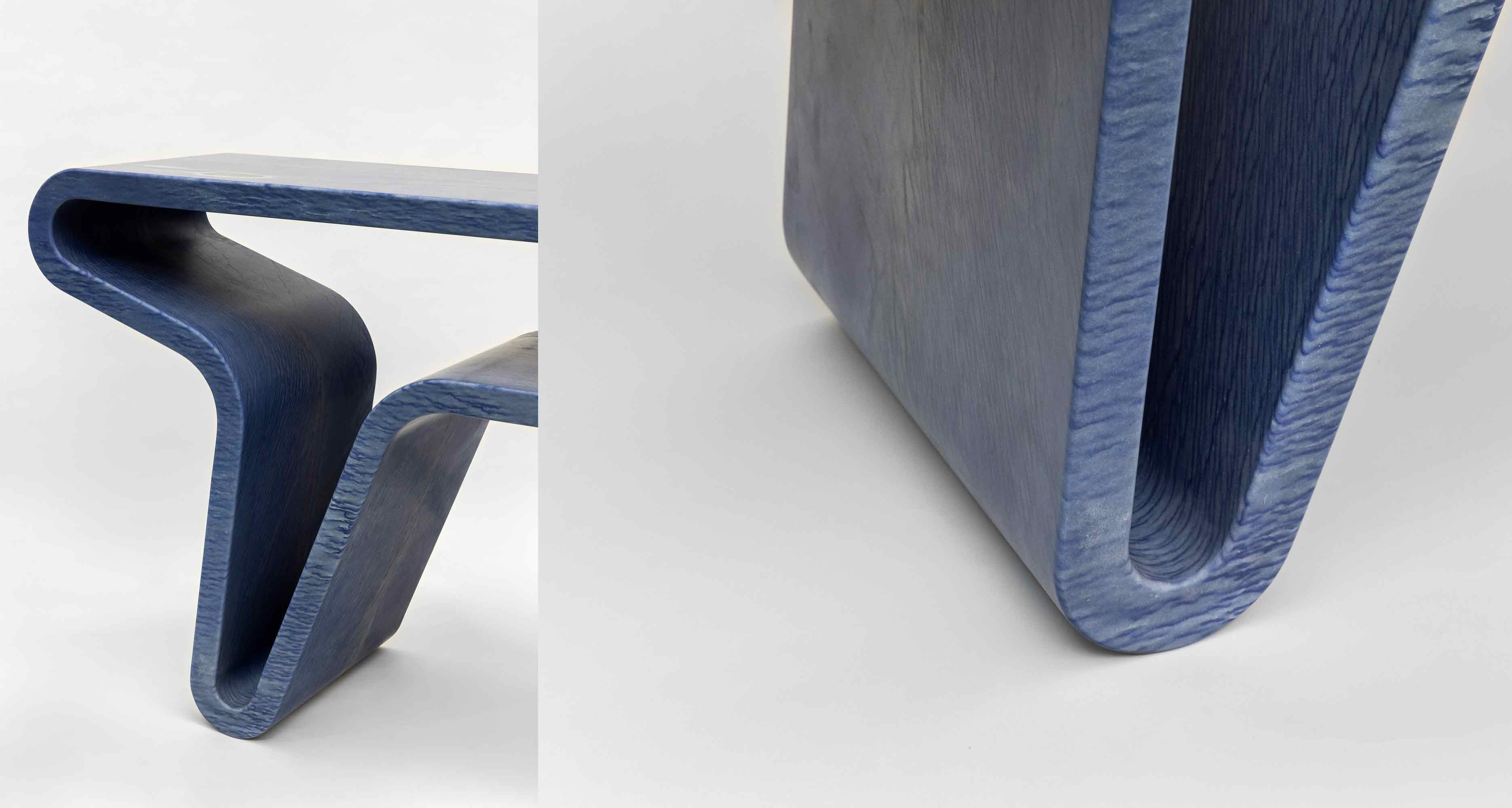 Details of the Extruded Ribbon Console, 2022, Azul macaubas, dimensions