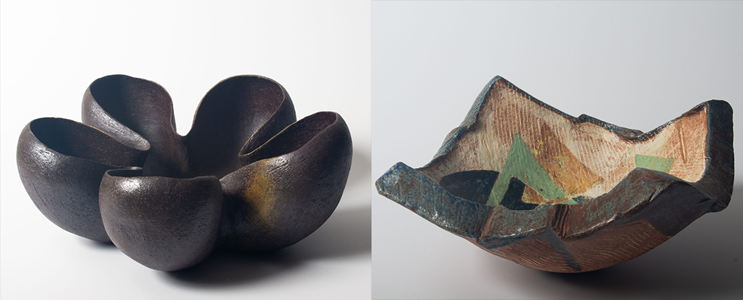Earthenware by Ann-Charlotte Ohlsson (left) and sculptural eartthenware by Gerd Hiort Petersen (right)