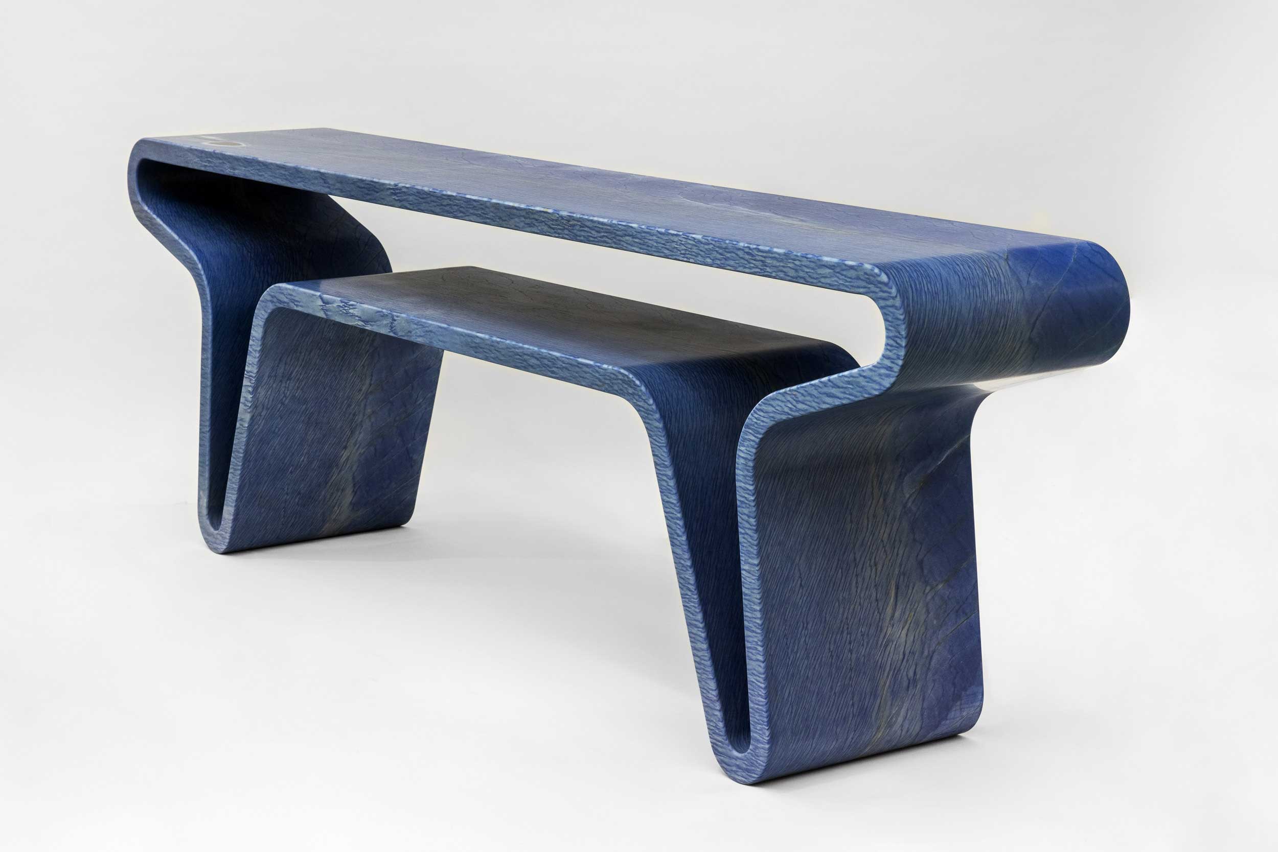 Extruded Ribbon Console, 2022, Azul macaubas, dimensions