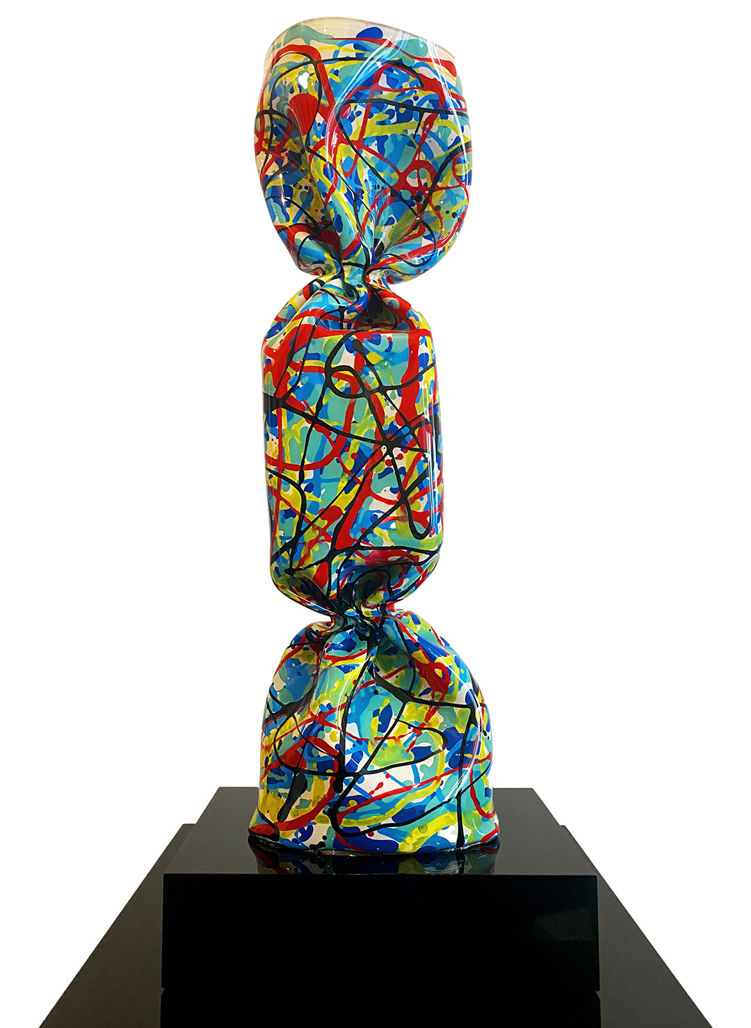 Wrapping Bonbon Peint Rouge Noir Blue sculpture by Laurence Jenk