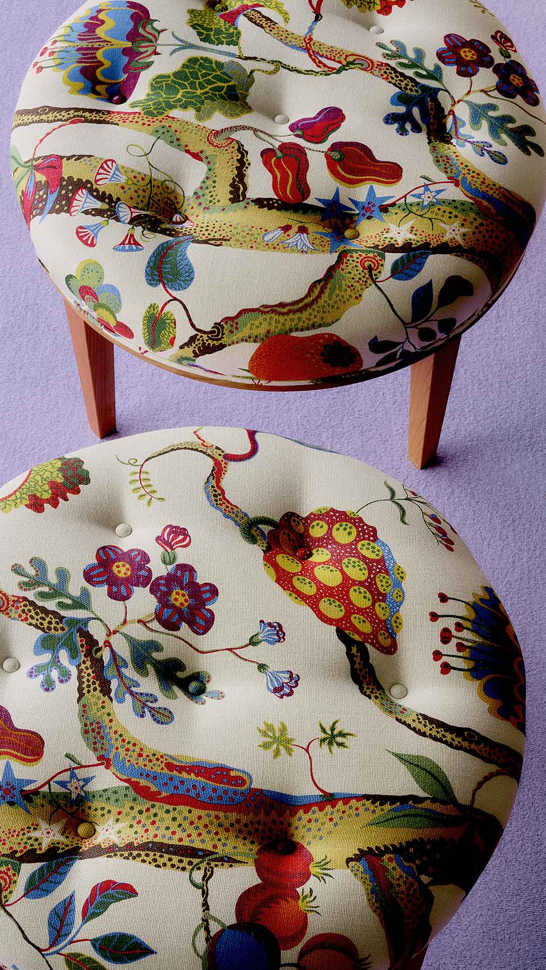 Originally conceived by Josef Frank, the textile design sits in stark contrast to standardised interiors