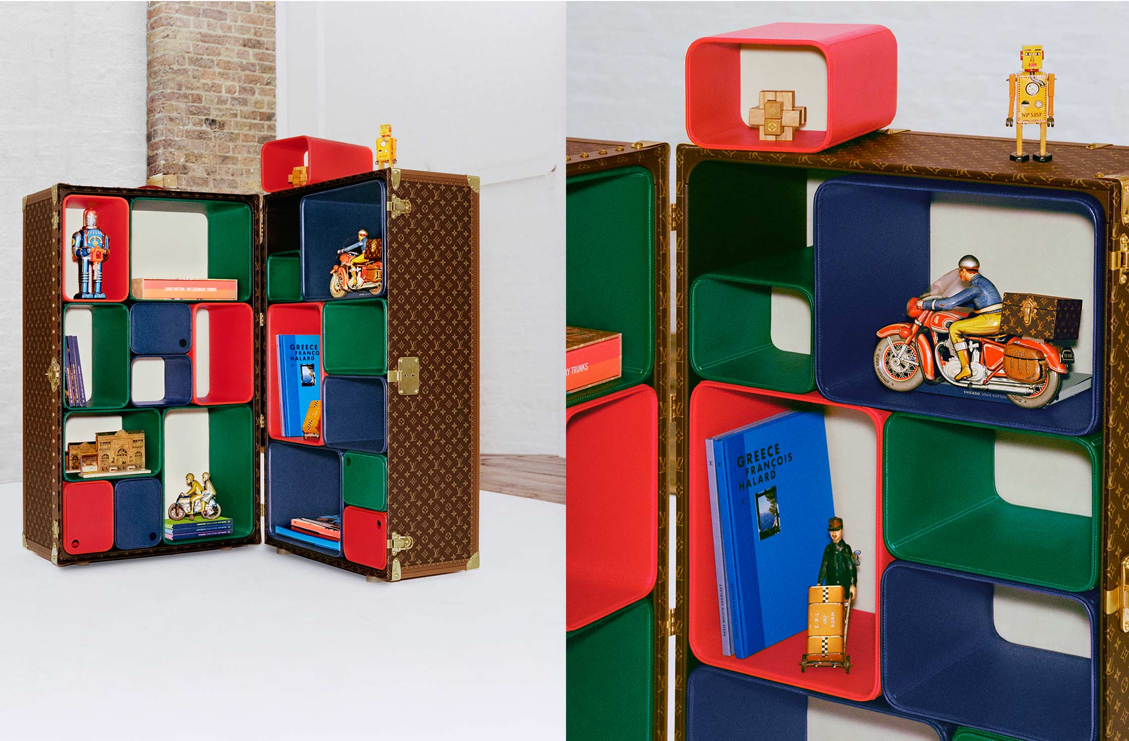 louis vuitton & marc newson plant removable leather storage cubes in  'cabinet of curiosities