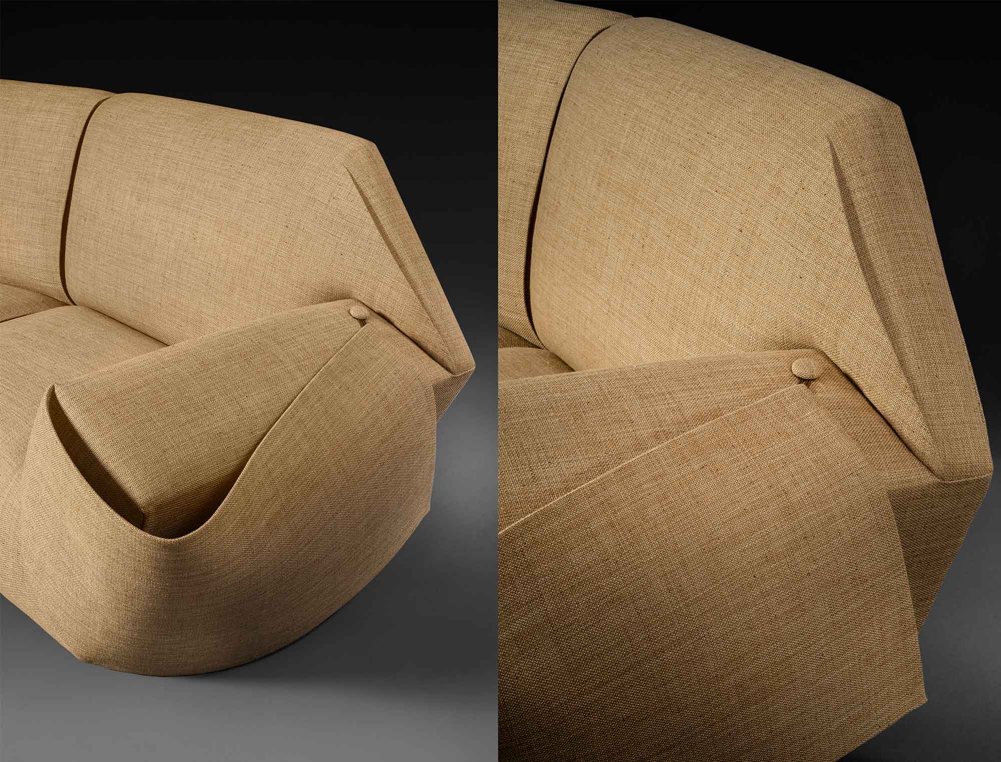 Origami-like drapes of the sofa design by Pinto and Stefano Pilati