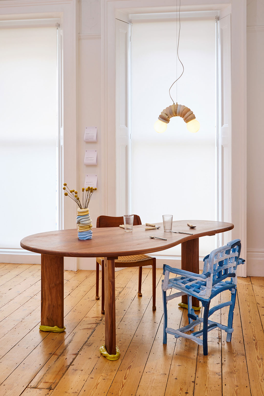 Table, chair and lamp designed by James Shaw