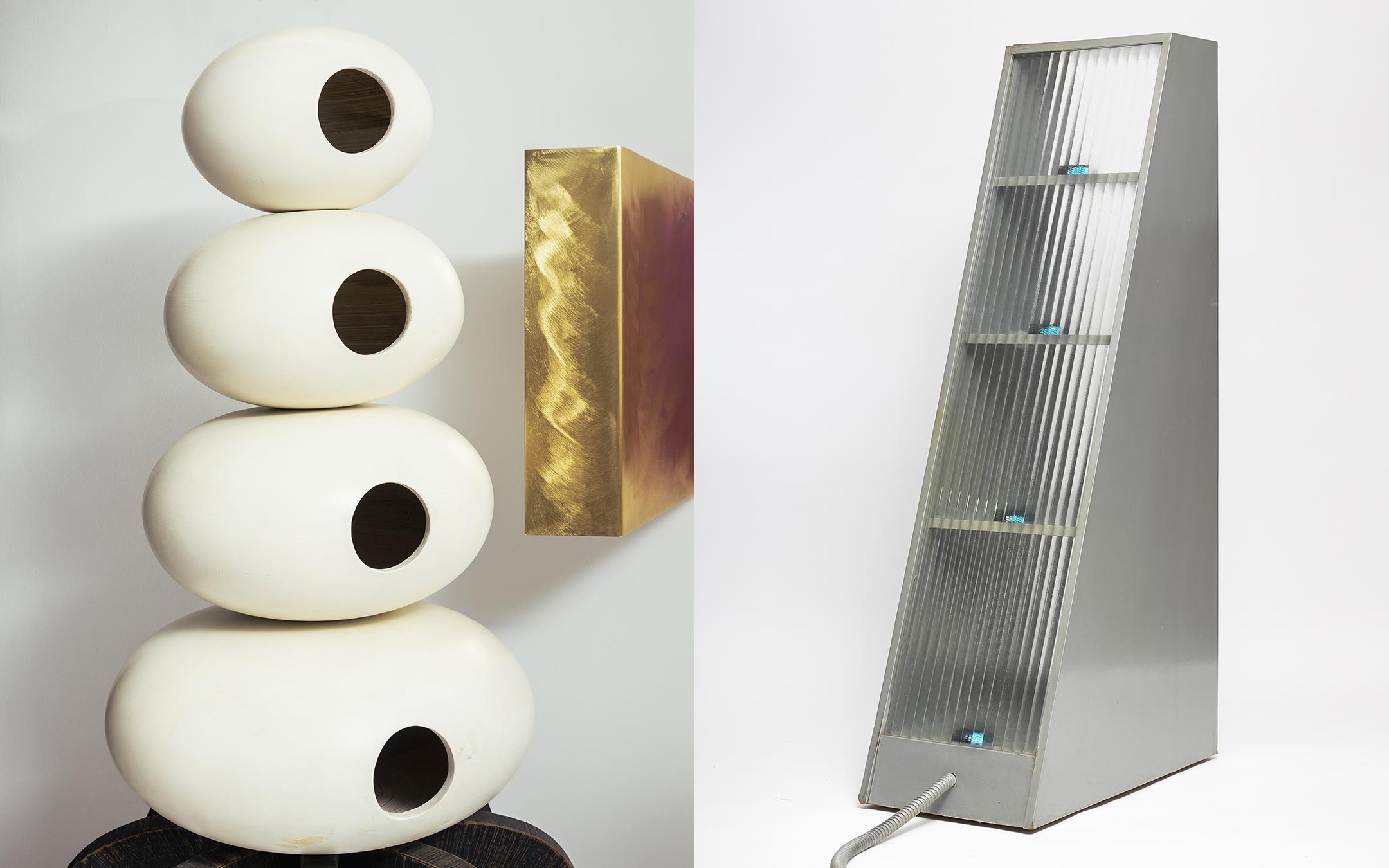 ‘The Cabinet of the Ancient Squid’ by Richard Snyder (left) and the Karnak Rolling bookcase by James Hong (right)