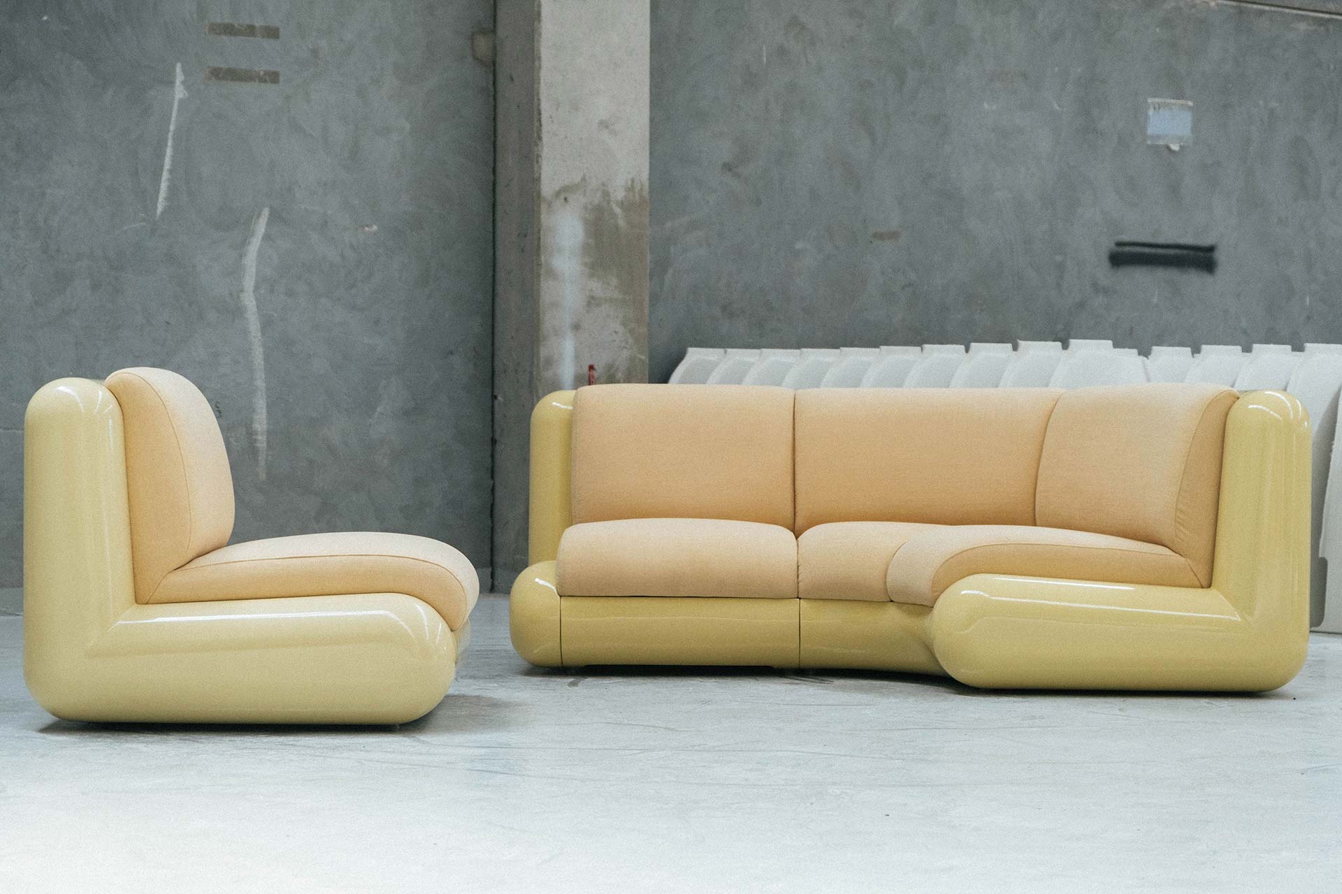 The modular design can be configured into single seats, corner sofas and larger arrangements