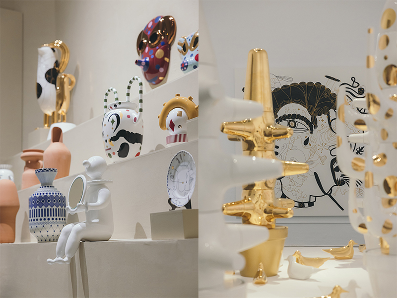 The “Ceramic Room” includes a collection of functional and artistic objects made of ceramic (L); he ‘Mediterranean Digital Baroque’ collection (R)