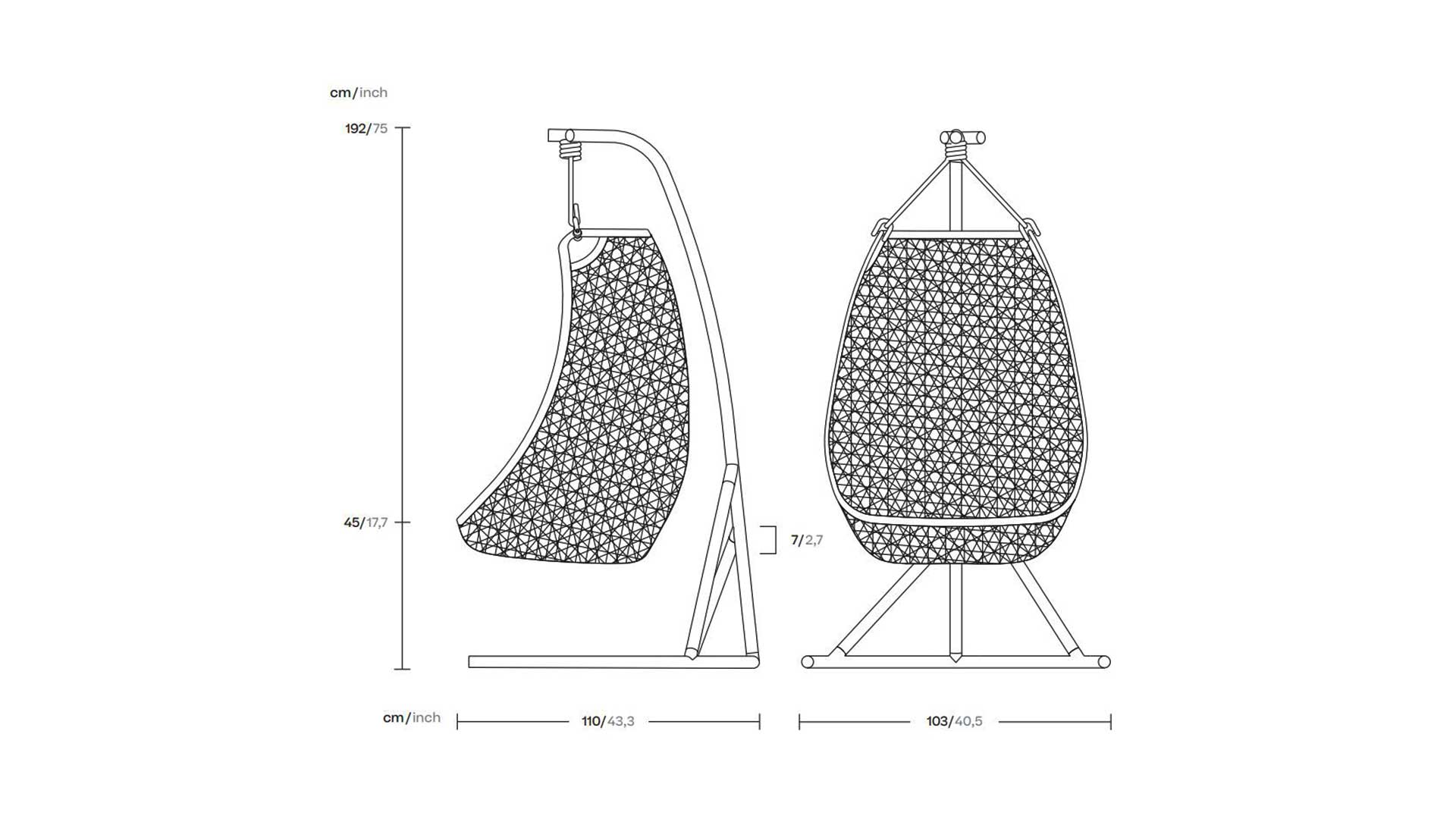 Maia Egg Swing with Seat Cushion and 2 Back Cushions, Kettal